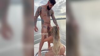 Karlyane Menezes sucking his friend in the outdoor speedboat