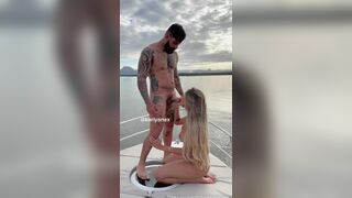 Karlyane Menezes sucking his friend in the outdoor speedboat