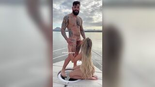 Karlyane Menezes sucking his friend in the outdoor speedboat