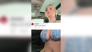 Pretty Blondie Shaking Big Boobs In The Car Video