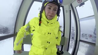 Cumshot in mouth in ski lift