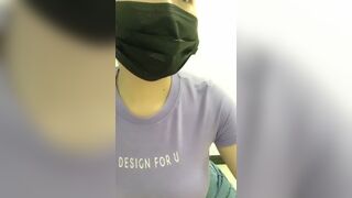 Masked teen flashes tits