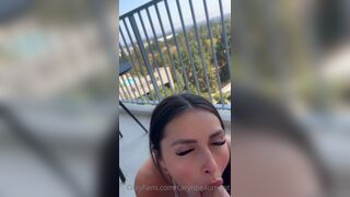 Caryn Beaumont Giving Deep Blowjob to a Fanboy While Wearing Tight Bikini on Balcony Onlyfans Video