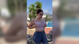 Andreasmelons Taking Her Big Boobs Out For A Quick Water Tease Onlyfans Video