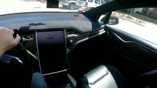 Sexy slut babe fucked in Tesla car