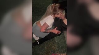 Fit Blonde Beauty Sucking Cock and Gettingg Quick Pussy Fuck from a guy at Outdoor Video