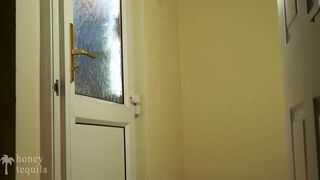 Honey Tequila Fit Teen Seduces the Delivery Man for Free Pizza and let's him Cum in her Mouth