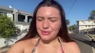 Cum Walk on the Beach and Town