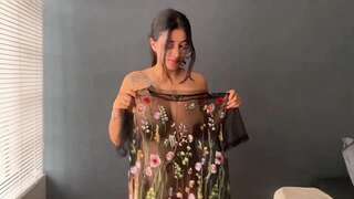 Gorgeous Indian Babe Teasing on a Try on Haul with Transparent Lingerie Nightie