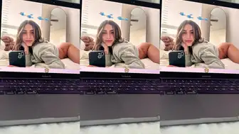 Hot Brunette OnlyFans Model in Bedroom Teasing with MacBook