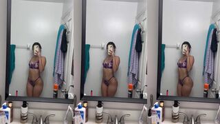 Brunette OnlyFans Model Posing in Lingerie in Mirror