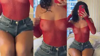 Hot Latina in Red Lace Thong Teasing Her Ass in Shorts