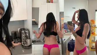 Mia Khalifa in Pink Thong Teasing in Kitchen