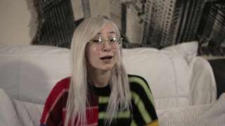 Blonde girl btgefree plays with pink dildo in bathtub.