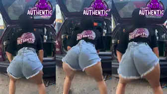 "Hot Latina Bending Over in Shorts Showing Ass at Car Party"