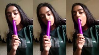 Amateur Indian Girl Sucks Purple Sex Toy Close Up
