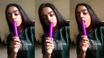 Amateur Indian Girl Sucks Purple Sex Toy Close Up