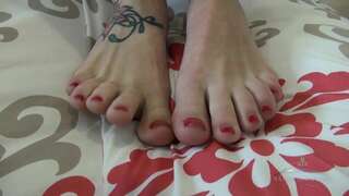 Feet Worship with Tattooed Ankles and Red Nails