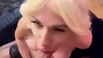 Blonde Trans Girl Sucks Pink Dildo Like A Pro