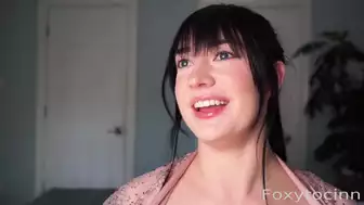 Foxytocinn deepthroats a huge blue dildo passionately.