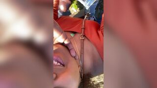 PRETTY EBONY SUCKING DICK AT LAKE