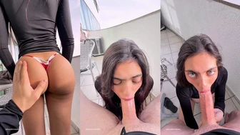 Brenda Trindade se burla de una polla hasta la garganta en un video de mamada en el balcón