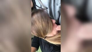 Public blowjob in the car while driving in traffic