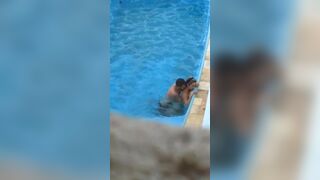 Horny couple have porn in public pool while hidden voyeur records