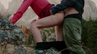 Hikers go hiking in the mountains and fast fuck in the woods