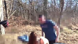 Two total strangers have outdoor sextape on camera in the woods