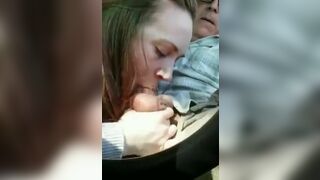 Older man gets a quick blowjob in a teen whore’s car