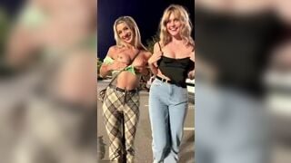 Gorgeous titties flash in the parking lot