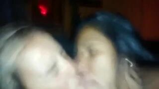 Two sluts suck a cock and get the cum on their faces