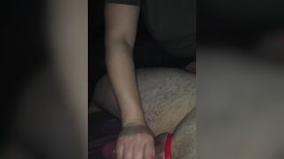 Wife Gives Hand Job with Cock ring and squeezing Balls