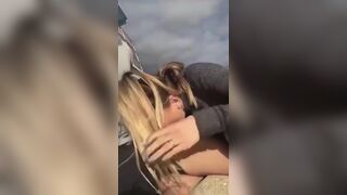 Sexy quick blowjob on the beach before storm