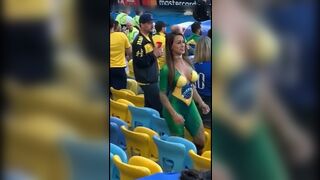 Beautiful Latina with hot ass and body dances nude in public stadium