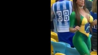 Beautiful Latina with hot ass and body dances nude in public stadium