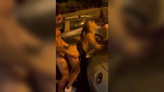 Gorgeous french couple caught fucking in the parking lot