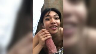 Hot asian young struggling with a big cock