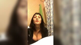 Hot young with big boobs live on the toilet