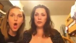 Sexy mother flashing her boobs on daughters live