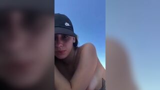 Gorgeous cute teen just flashing her perfect boobs at the beach