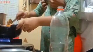 The boobs of the wife cooking the food and the chubby husband presses hard
 Indian Video