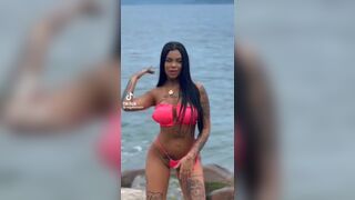 Dj Nathi Tatooed Hot Babe Doing Hot Tiktok Dance With Pink Bikiny