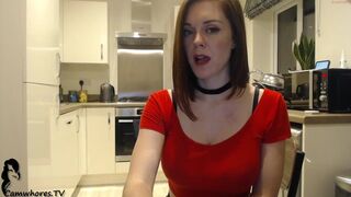 Horny Short Hairy Slut Squeezing Her Tits While Dirty Talks At The Kitchen