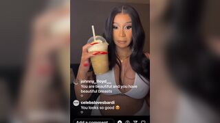 Cardi B Sexy Chick Shakes Her Boobs In Live Video