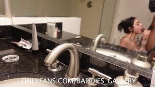 Baddies_Gallery Gorgeous Tattooed Brunette Bitch Sucking a BBC and Getting Drilled in the Bathroom