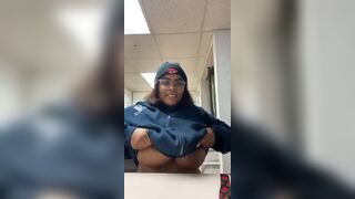 Nasty Ebony Student Shows Her Huge Tits In Washroom Video