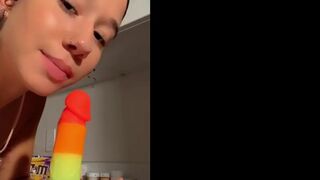 Prettypinklily Sexy Thot Sucking A Dildo In The Kitchen Teasing OnlyFans Leaked Video