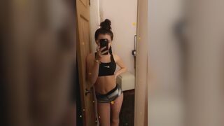 Gorgeous Slim Teen With Black Sport Bra Mirror Selfie Video